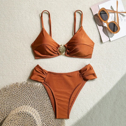 Sexy Pleate High Waist Bikini Set 2025