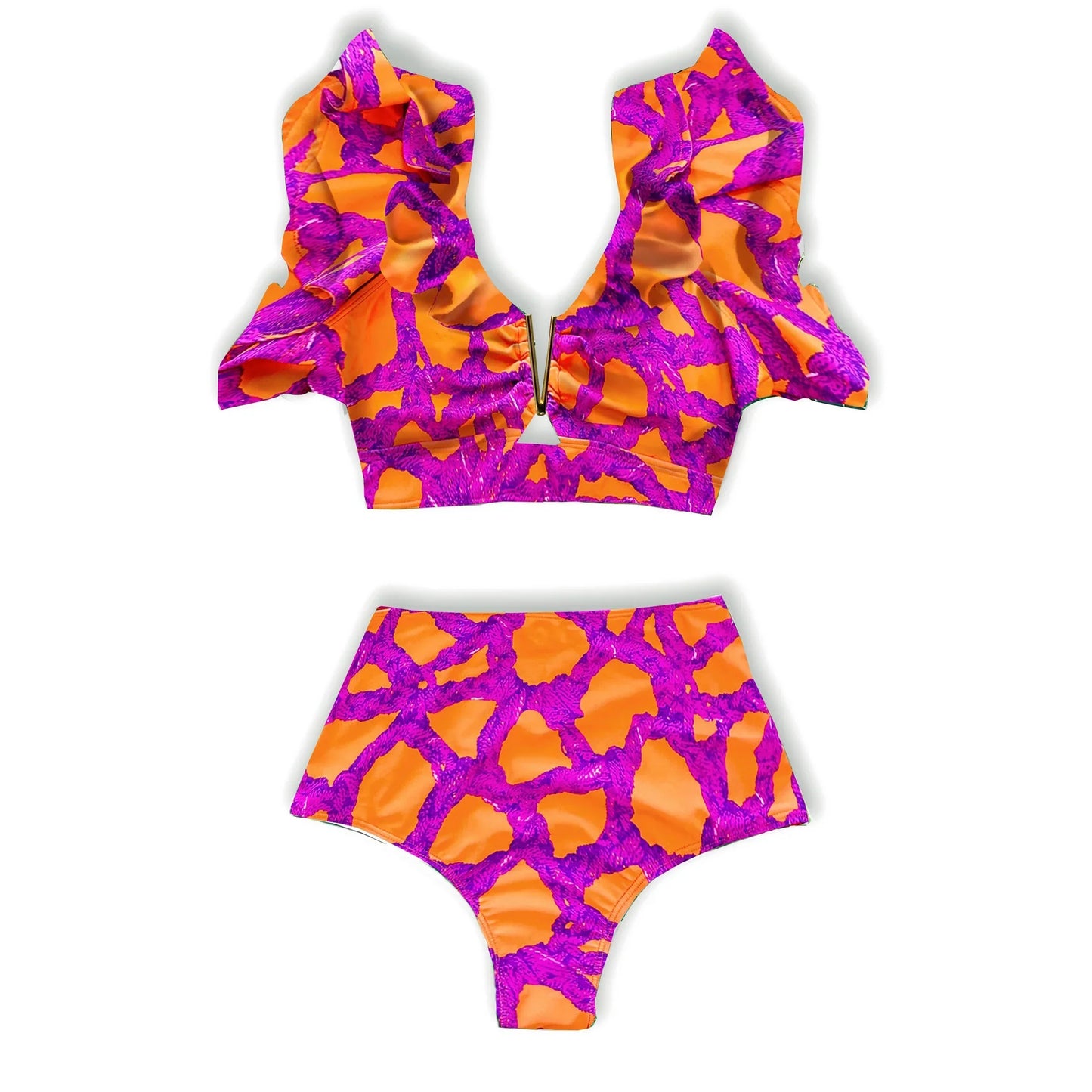 Two-Pieces Women Floral 2025 Push-Up Padded Bra Ruffles Bandage Bikini Set