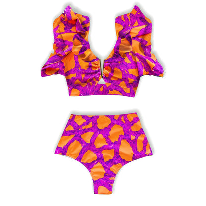 Two-Pieces Women Floral 2025 Push-Up Padded Bra Ruffles Bandage Bikini Set