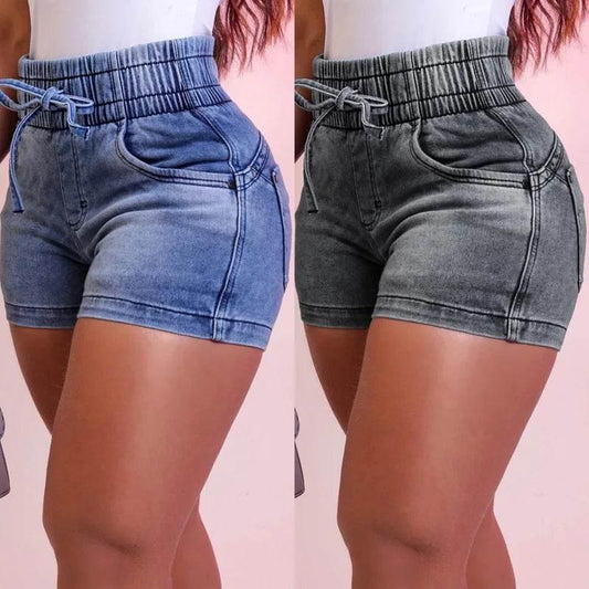 Women Summer Denim Shorts Ladies Elastic Waist Bandage Jeans Skinny Short Pants Feminina - Empire P.E