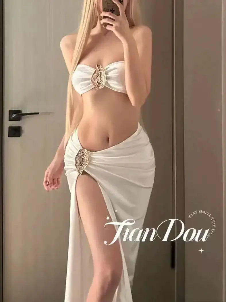 Women's Elegant Satin Long Dress Swimsuit - Empire P.E