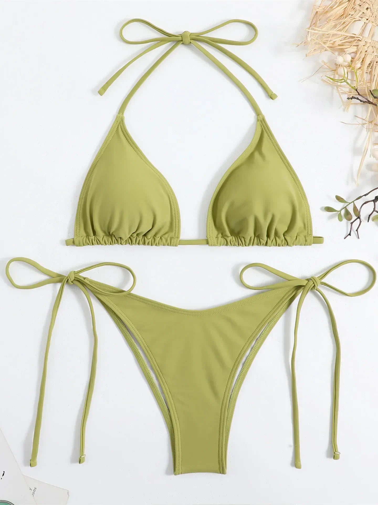 Women Solid Halter Push Up Bra Tie Side Triangle Swimsuit - Empire P.E