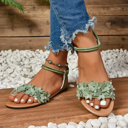 Flower Decoration Flat Sandals - Empire P.E