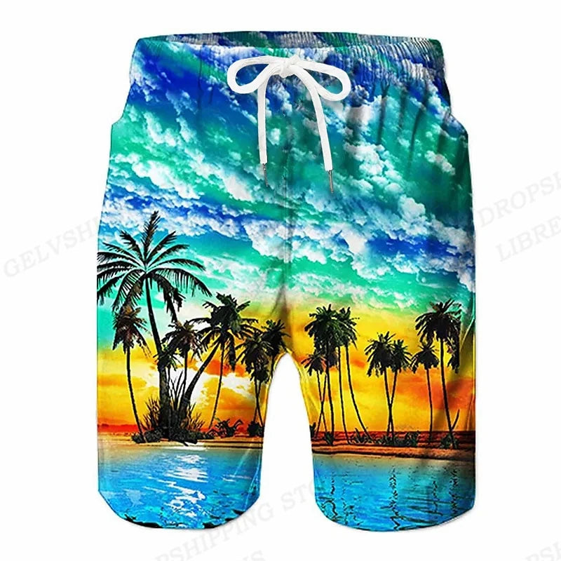 Men's Swimming Coconut Tree 3d Surfing Board Shorts