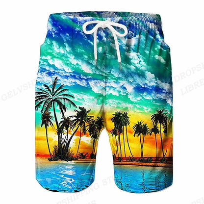 Men's Swimming Coconut Tree 3d Surfing Board Shorts