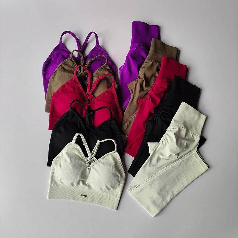 Seamless Hip Lifting Fitness Set Women's V-neck Bra Leggings Yoga Set Quick Drying Exercise Iron Massage High Fat Tight Pants - Empire P.E