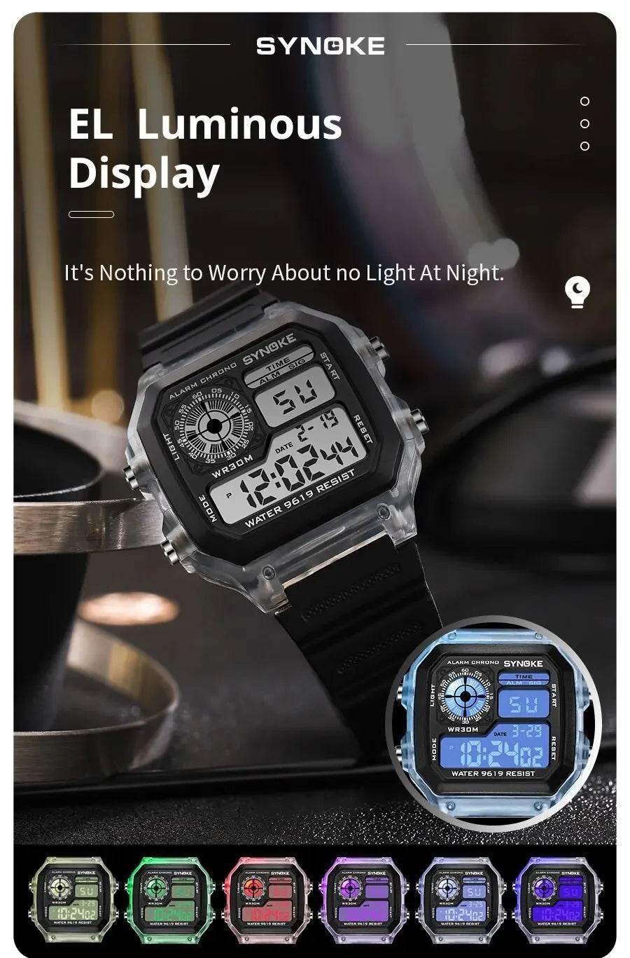 SYNOKE Digital Watches Men Sports Luminous Multifunction Waterproof Women Wristwatch Outdoor and Running Student Seven Lights - Empire P.E