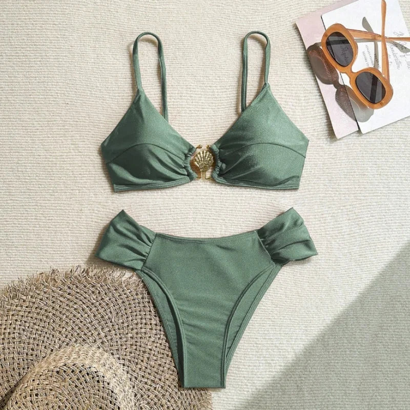 Sexy Pleate High Waist Bikini Set 2025