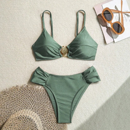 Sexy Pleate High Waist Bikini Set 2025