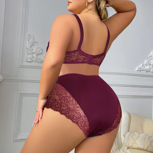 Women Plain Lace Bra and Panty Thin Underwire Lingerie Set Plus Size - Empire P.E