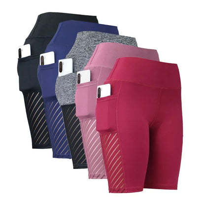 Women Sport Yoga Shorts Knee Length Pants Fitness High Waist Hip Lift Running Yoga Side Pockets Tights Quick Dry Gym Sportswear - Empire P.E