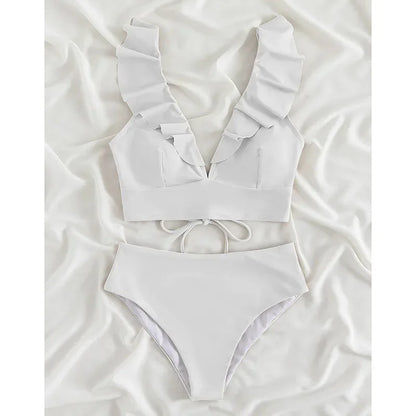 Riseado High Waist Bikinis Set Ruffle Shoulder Sexy Plunging Swimwear Women Bathing Suit Summer Beachwear - Empire P.E