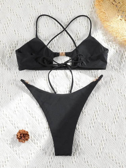 Solid Swimsuit Women Bathing Suit Bandeau Bikini 2024 Biquinis Feminino Swimwear High Waist Bikini Set Beachwear Sexy Bikinis - Empire P.E