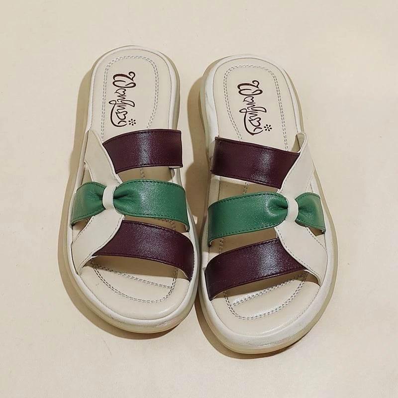 Slides Leather Low Heel Women's Slippers And Ladies Sandals Roman Flip Flops Shoes Eva 2024 Trend Korea Style Top Designs Luxury - Empire P.E