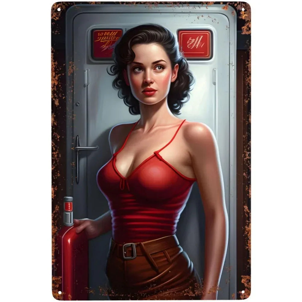 Vintage Metal Tin Signs Pinup Girls Wall Decor
