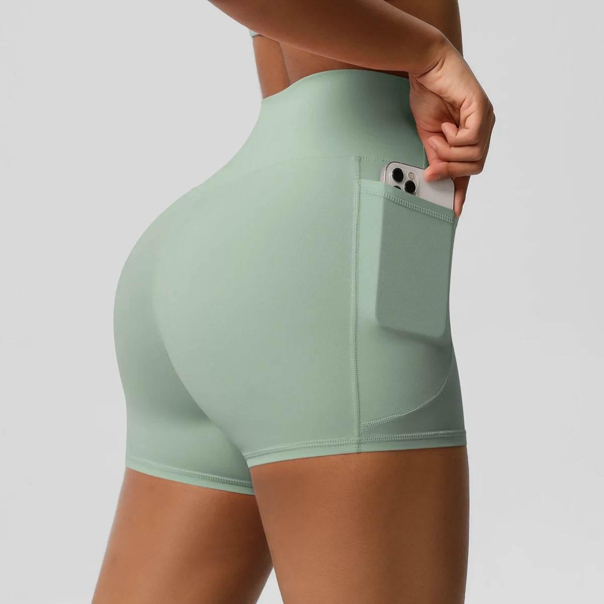 Women Sports Short With PocketedYoga Legging Shorts Squat Proof High Waist Fitness Tight Shorts Quick Drying Cycling Workout Gym - Empire P.E