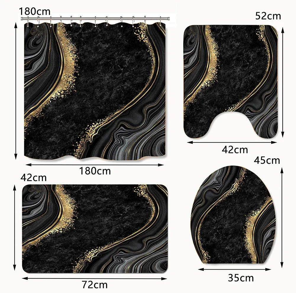 4-Piece Set 3D Printed 180x180cm Waterproof Shower Curtain With Hooks - Empire P.E