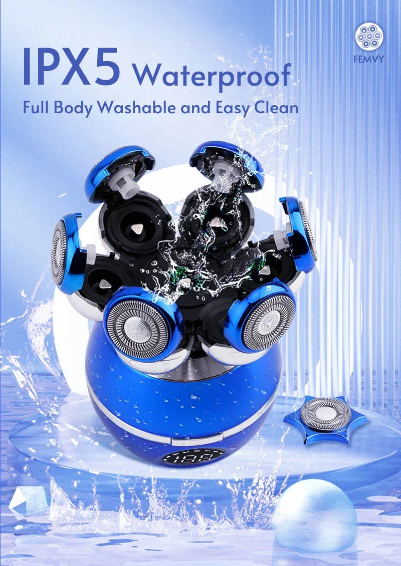 Newest 5-in-1 Electric Shaver 7D Floating Cutter Head Bald Hair Clipper Wireless Charging Men Nose Trimmer Electric Beard Razor - Empire P.E