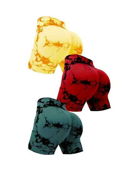 3pcs women's sports  tie dye shorts