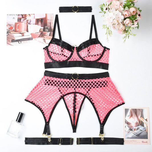 Mesh Porno Lingerie 4 Pieces Suits - Empire P.E