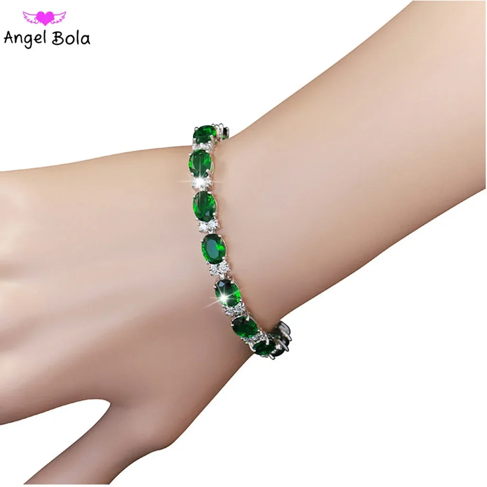 Bracelet Length 19/21cm Luxury 925 Sterling Silver Emerald Gem Created Moissanite Diamond - Empire P.E