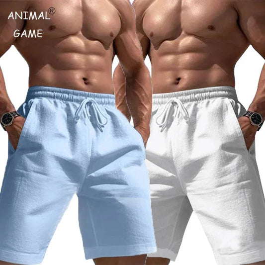 New Linen Cotton Shorts Solid Color Jogging Sweatpants Elastic Waist Shorts for Men Large Lightweight Summer Basketball Shorts - Empire P.E