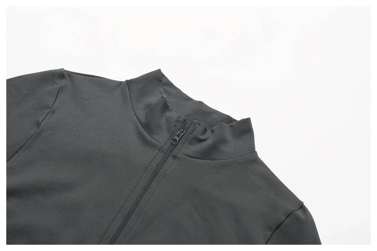 Women Seamless Zipper Jacket Yoga Long Sleeved Gym Top Ribbed Yoga Stand Collar Jacket Running Workout Sport Coat Women's Shirts - Empire P.E