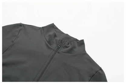 Women Seamless Zipper Jacket Yoga Long Sleeved Gym Top Ribbed Yoga Stand Collar Jacket Running Workout Sport Coat Women's Shirts - Empire P.E
