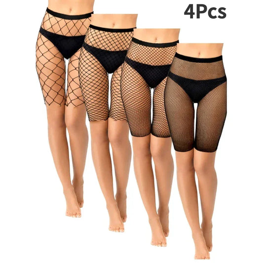 4 Pcs Fishnet Shorts High Waisted Mesh Short Leggings - Empire P.E
