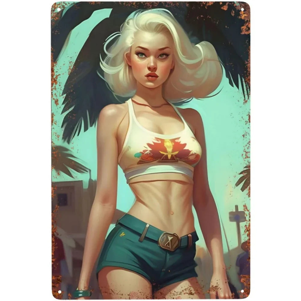 Vintage Metal Tin Signs Pinup Girls Wall Decor