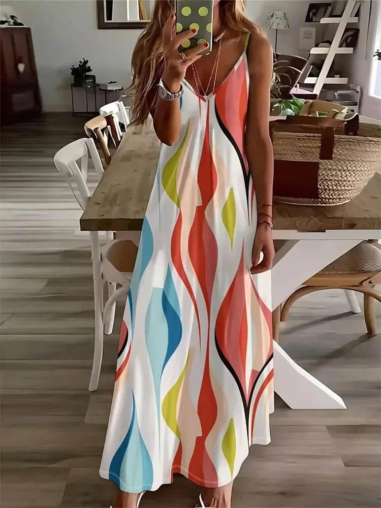 Sleeveless Vest Dress 2024 Summer V-Neck Ladies Loose Halter Dress - Empire P.E