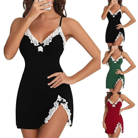 Women Lace Silk Satin V-Neck Hem Soft Lingerie - Empire P.E