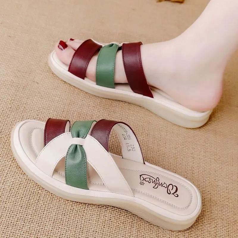 Slides Leather Low Heel Women's Slippers And Ladies Sandals Roman Flip Flops Shoes Eva 2024 Trend Korea Style Top Designs Luxury - Empire P.E