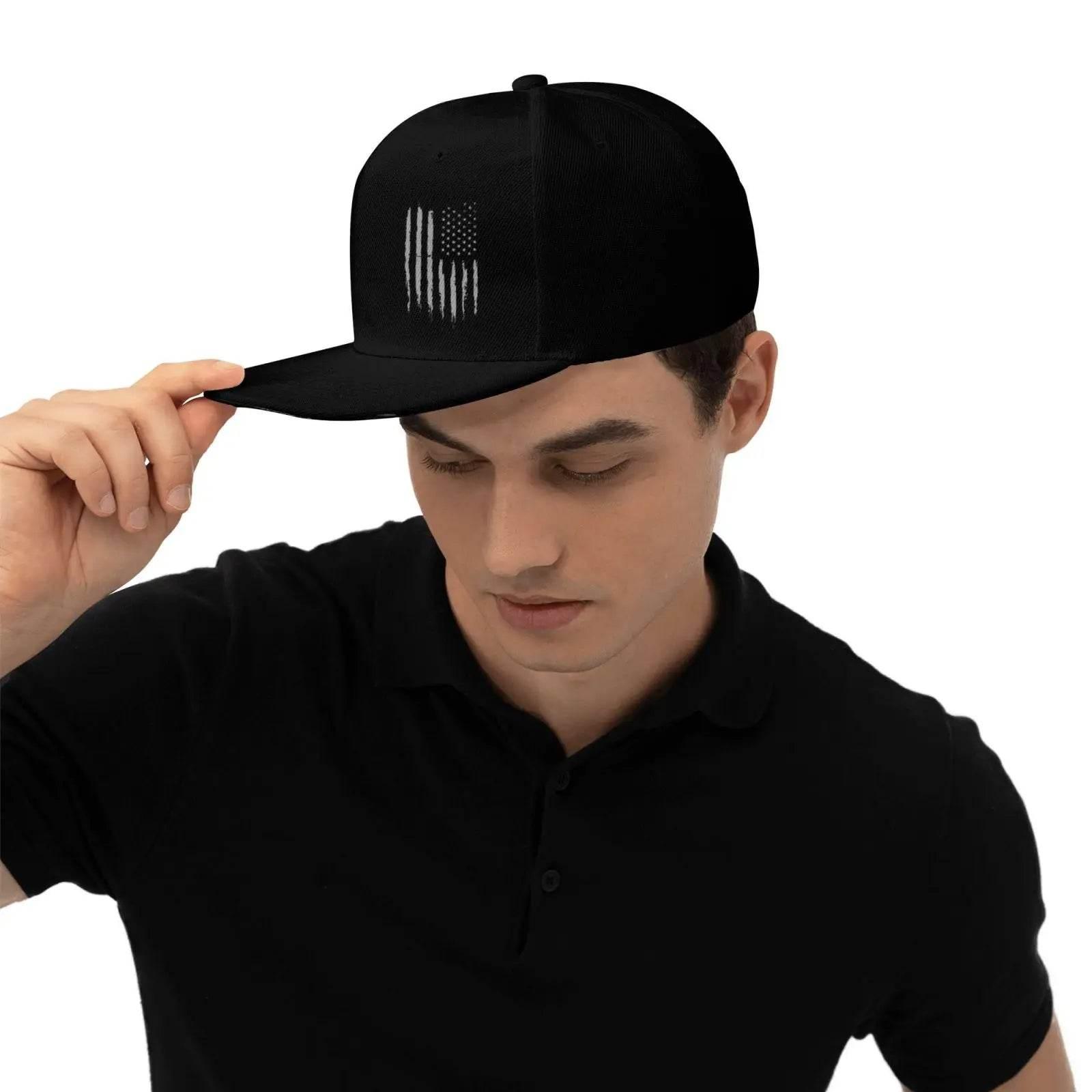 Vintage Black American Flag Snapback Hats for Men Baseball Cap Adjustable Flat Bill Trucker Dad Gift,Husband,Boy Friend - Empire P.E