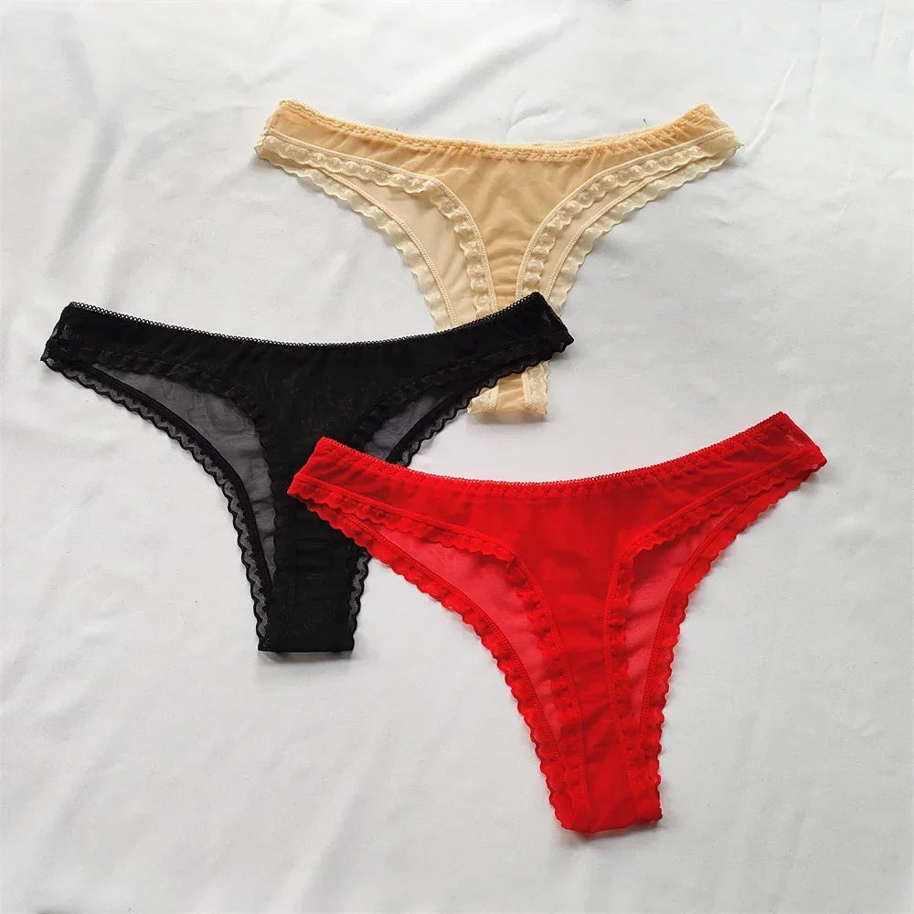 3pcs/set Transparent Thong Panties Sexy Lace G-string - Empire P.E