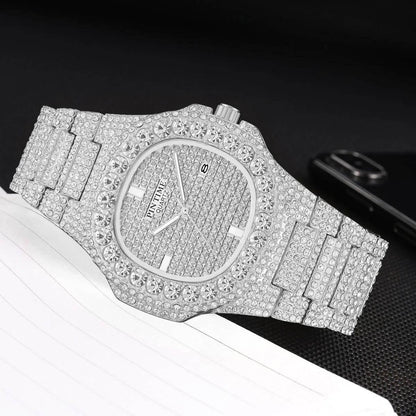 Wholesale Men Women Diamond Iced Out Watch Stainless Steel Big Crystal Stone Quartz Wristwatches for Mens Full Paved - Empire P.E