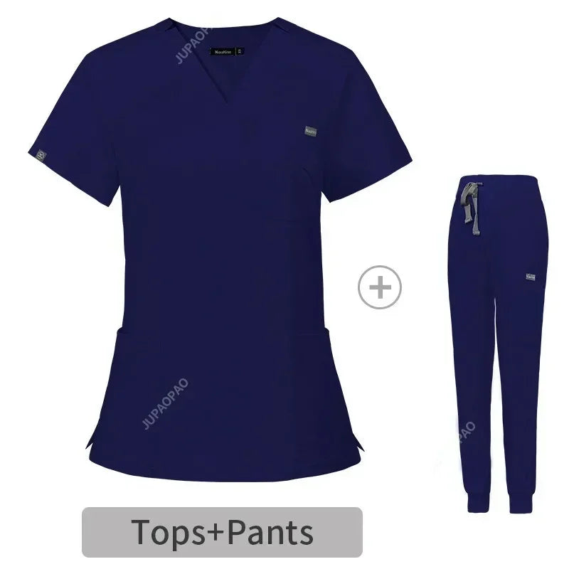 Multicolor Scrubs Uniform Short Sleeve Tops+Pants Set - Empire P.E