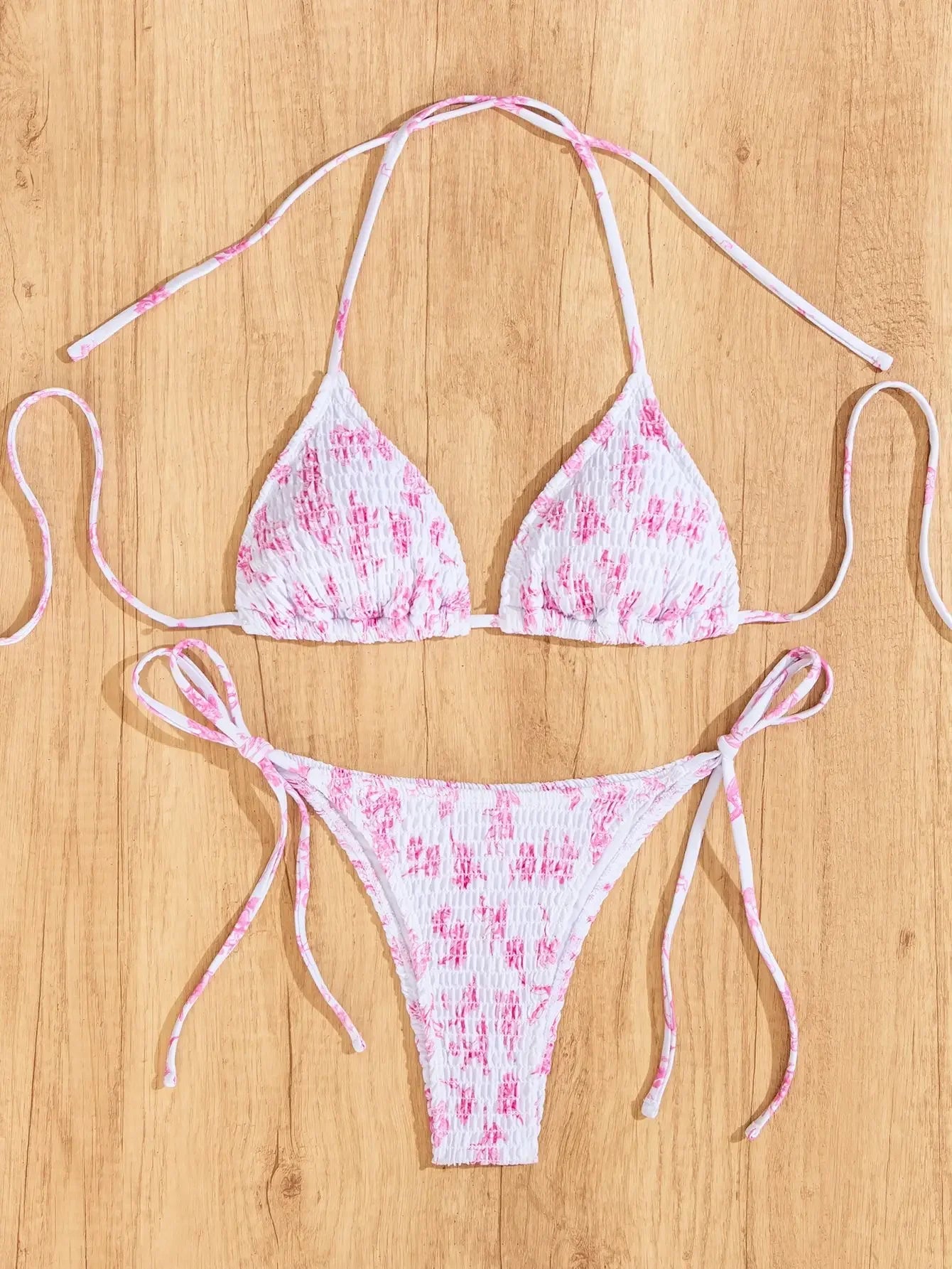 2026 new European and American triangle cup printed sexy bikini split swimsuit