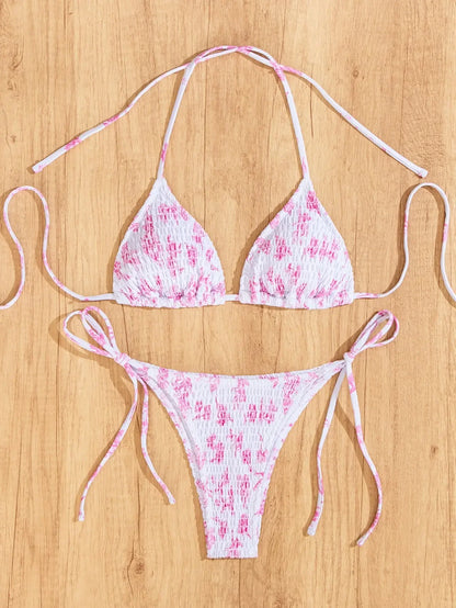 2026 new European and American triangle cup printed sexy bikini split swimsuit