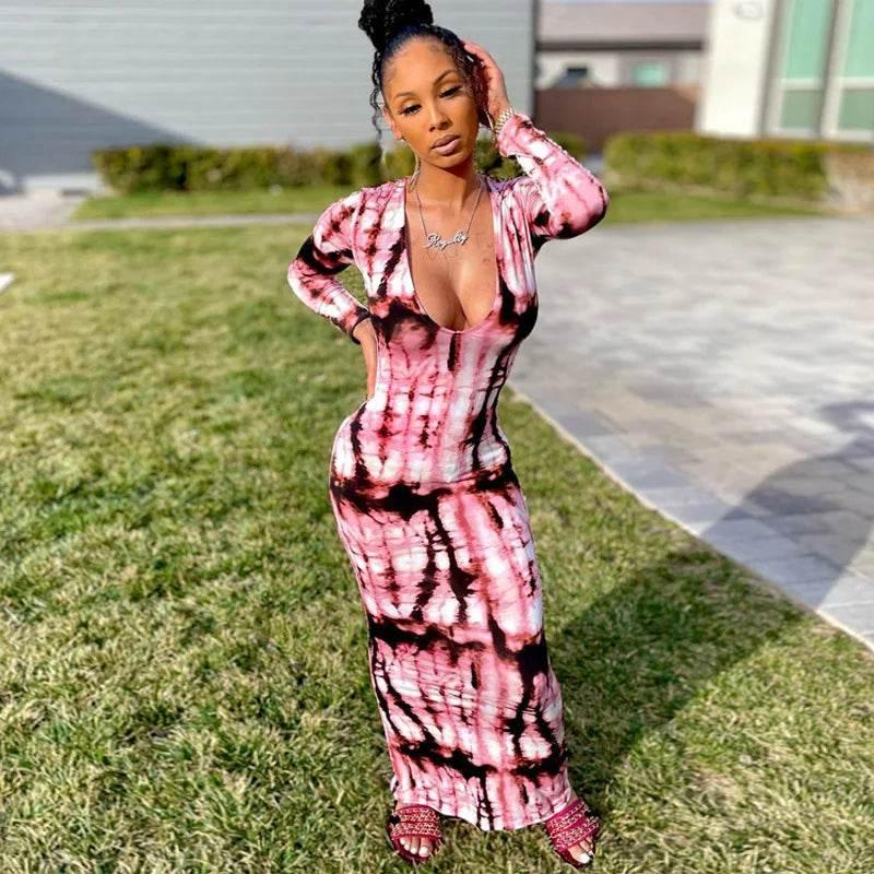 Spring And Summer Dresses For Women Chest Wrap Printed Off Shoulder Bandage Slim Sexy Long Dress 2023 New Fashion party MsChuh - Empire P.E