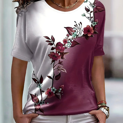 2024 New Women's Flower Print Party T-shirt