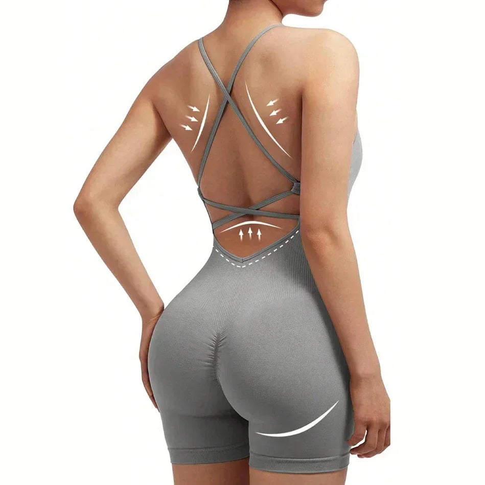 Women's Criss Cross Backless Cami Sports Romper - Empire P.E