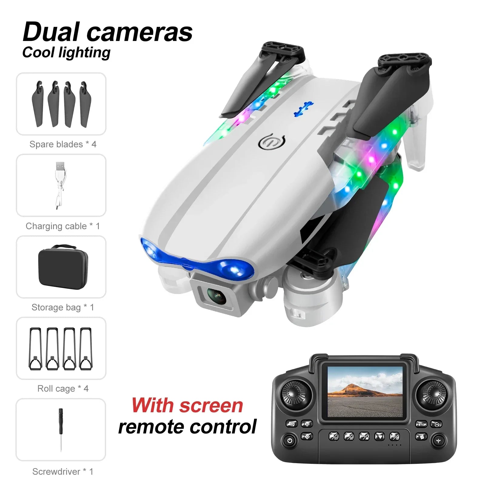 White Gray E88E99 Lighting Screen Control Mini Drone Dual Camera - Empire P.E