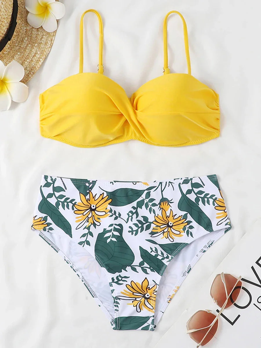 2025 Bandeau Swimsuit Women High Waist Bikini