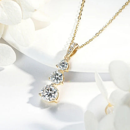Moissanite Three stone Pendant necklace for Women 925 Sterling Silver Round Cut - Empire P.E