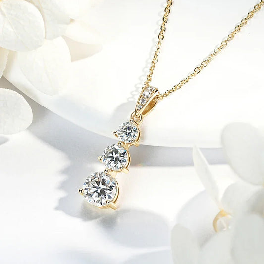 Moissanite Three stone Pendant necklace for Women 925 Sterling Silver Round Cut - Empire P.E