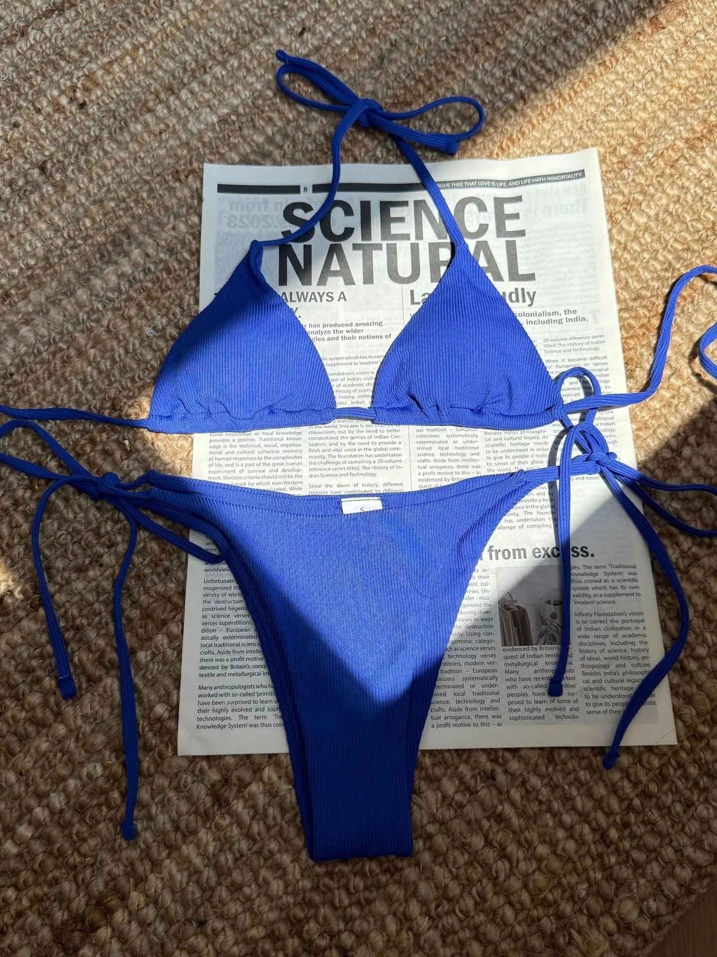 Women Solid Halter Push Up Bra Tie Side Triangle Swimsuit - Empire P.E