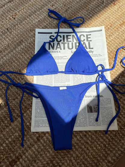 Women Solid Halter Push Up Bra Tie Side Triangle Swimsuit - Empire P.E