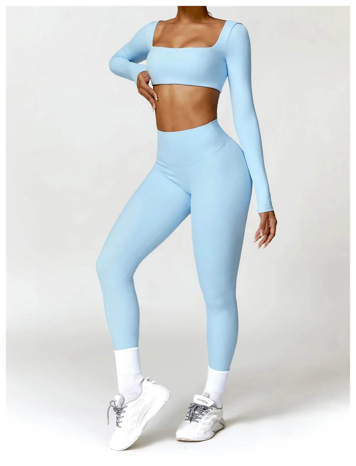 Hearuisavy 2PCS Long Sleeve Gym Set Women Yoga Clothes Quick-Drying Sportswear Running Leggings Workout Sports Crop Top Women - Empire P.E