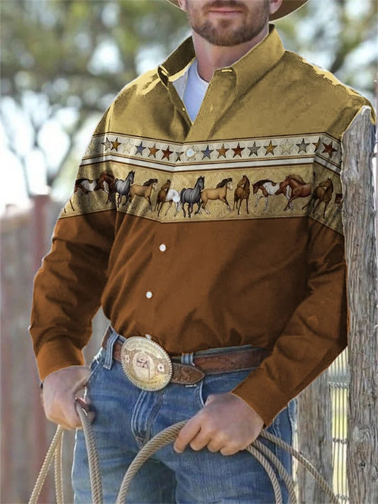 Men Hawaiian Shirt 3d Cowboy Print - Empire P.E